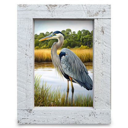 Marsh Blue Heron | Real Wood Framed Wall Art Print