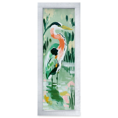 Great Blue Heron Marsh | Real Wood Framed Wall Art Print | Skinny