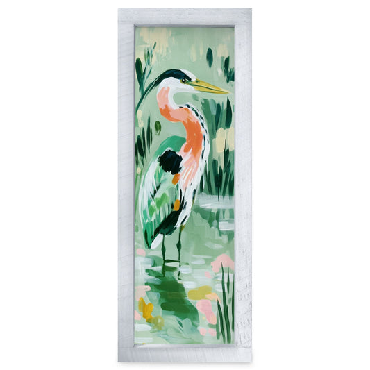 Great Blue Heron Marsh | Real Wood Framed Wall Art Print | Skinny