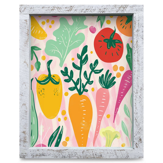 Happy Garden Vegetables | Real Wood Framed Wall Art Print