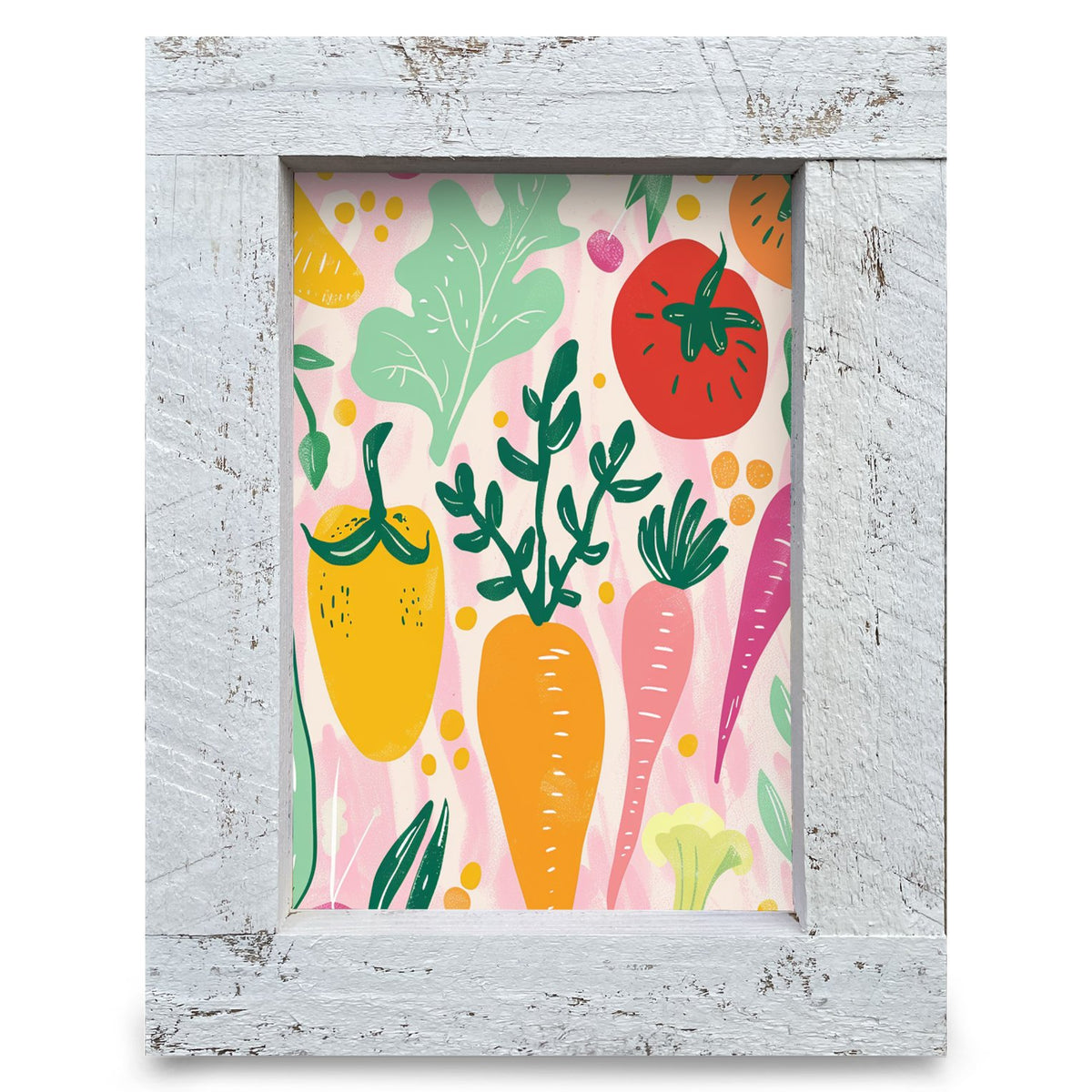 Happy Garden Vegetables | Real Wood Framed Wall Art Print