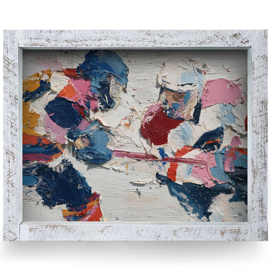 Hockey Faceoff | Real Wood Framed Wall Art Print