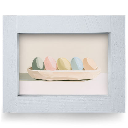 Easter Eggs in Wooden Bowl | Real Wood Framed Wall Art Print