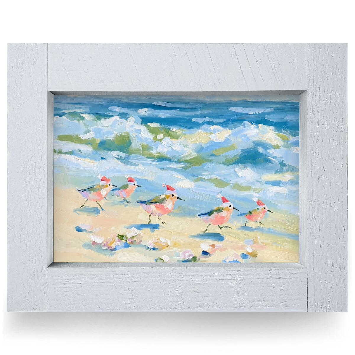 Santa Hat Sandpipers | Real Wood Framed Wall Art Print