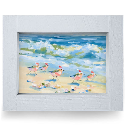 Santa Hat Sandpipers | Real Wood Framed Wall Art Print