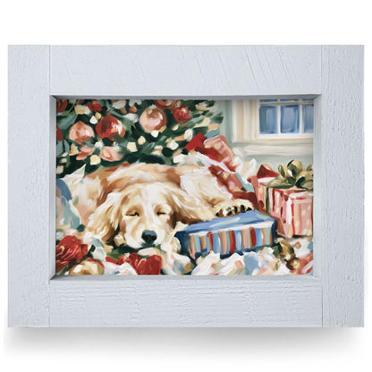 Golden Retriever Christmas Nap | Real Wood Framed Wall Art Print