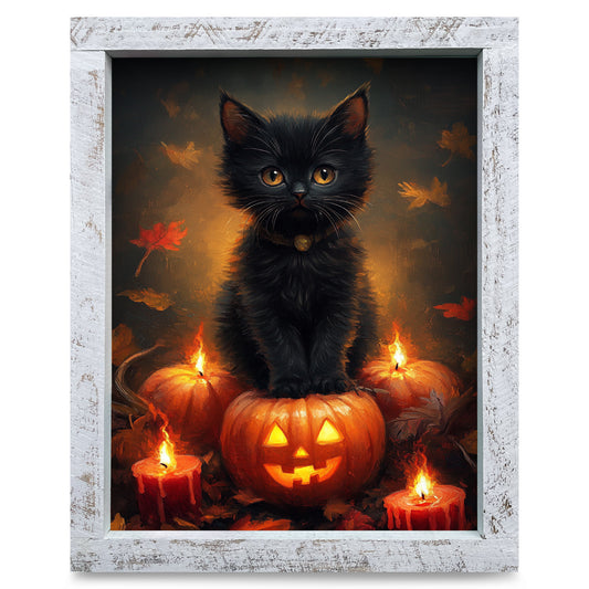 Black Cat Magic | Real Wood Framed Wall Art Print