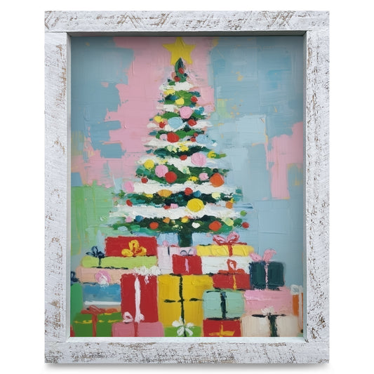 Star-Topped Christmas Joy | Real Wood Framed Wall Art Print