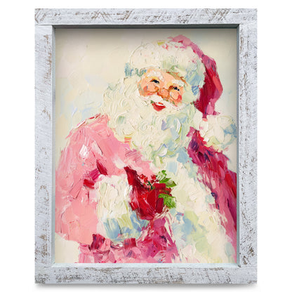 Jolly Impasto Santa | Real Wood Framed Wall Art Print