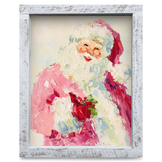 Jolly Impasto Santa | Real Wood Framed Wall Art Print