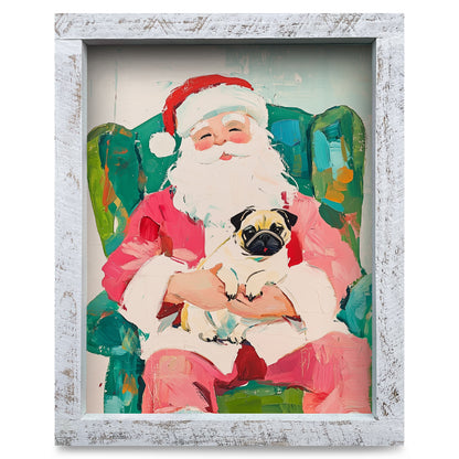 Santa Pug | Real Wood Framed Wall Art Print