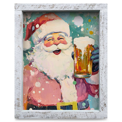 Cheers Santa! | Real Wood Framed Wall Art Print