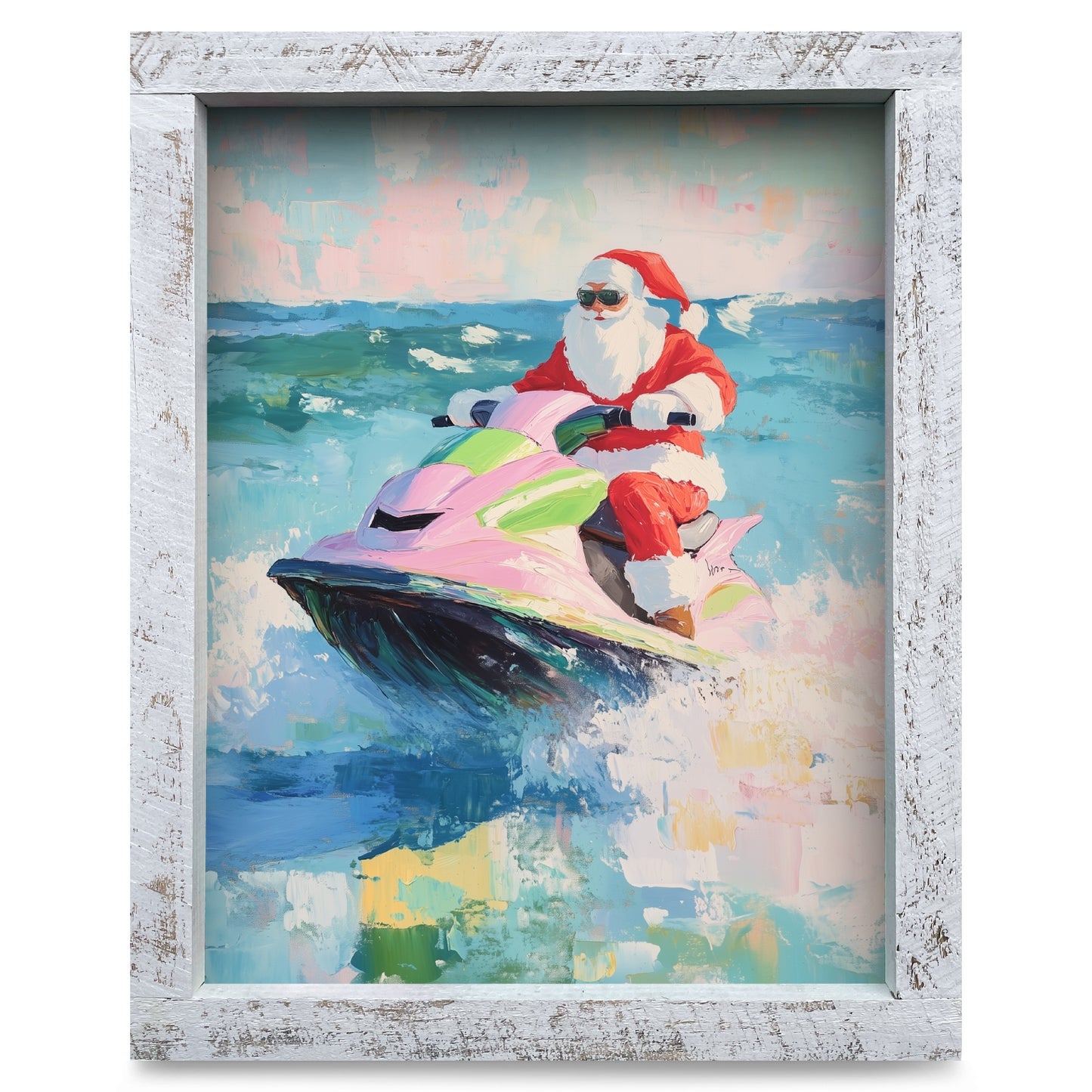 Jet Ski Santa | Real Wood Framed Wall Art Print