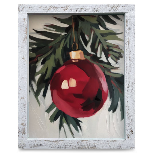 Red Christmas Ornament | Real Wood Framed Wall Art Print