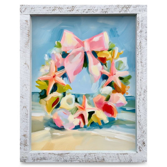 Seashell Christmas Wreath | Real Wood Framed Wall Art Print