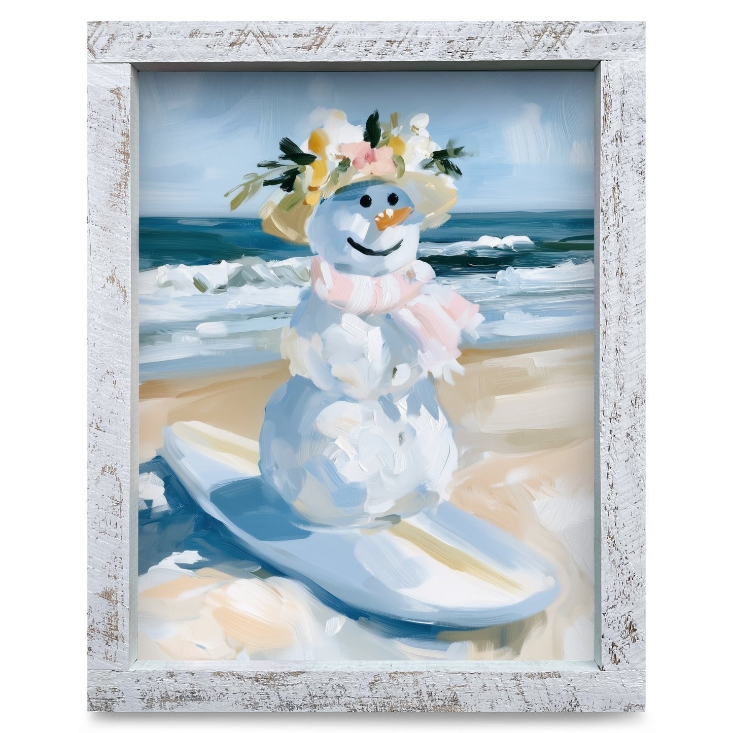 Surfing Beach Snowlady | Real Wood Framed Wall Art Print