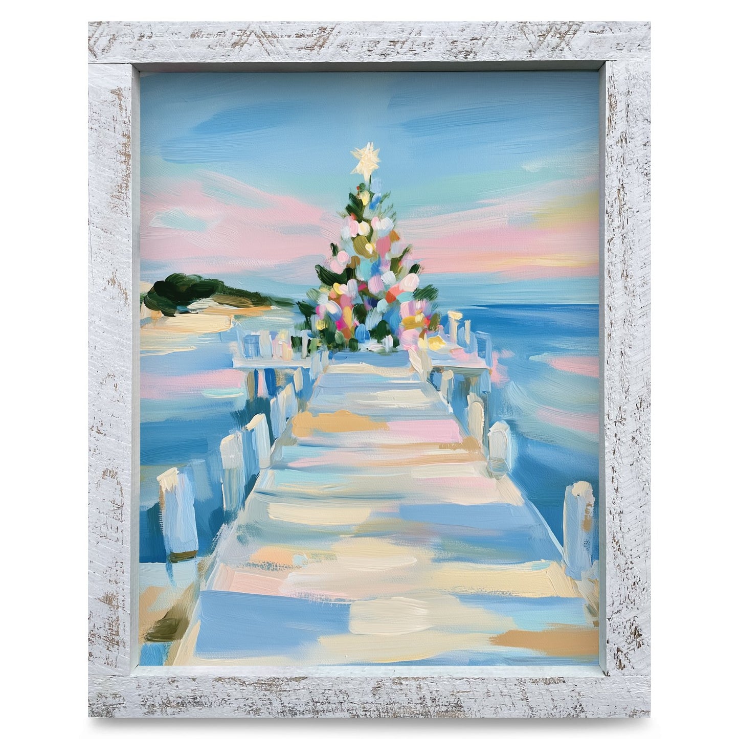 Christmas Tree on the Pier | Real Wood Framed Wall Art Print