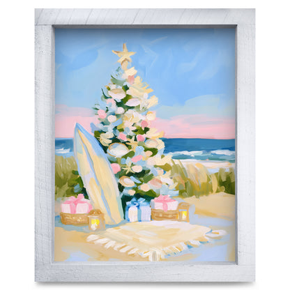 Christmas Tree on the Beach | Real Wood Framed Wall Art Print