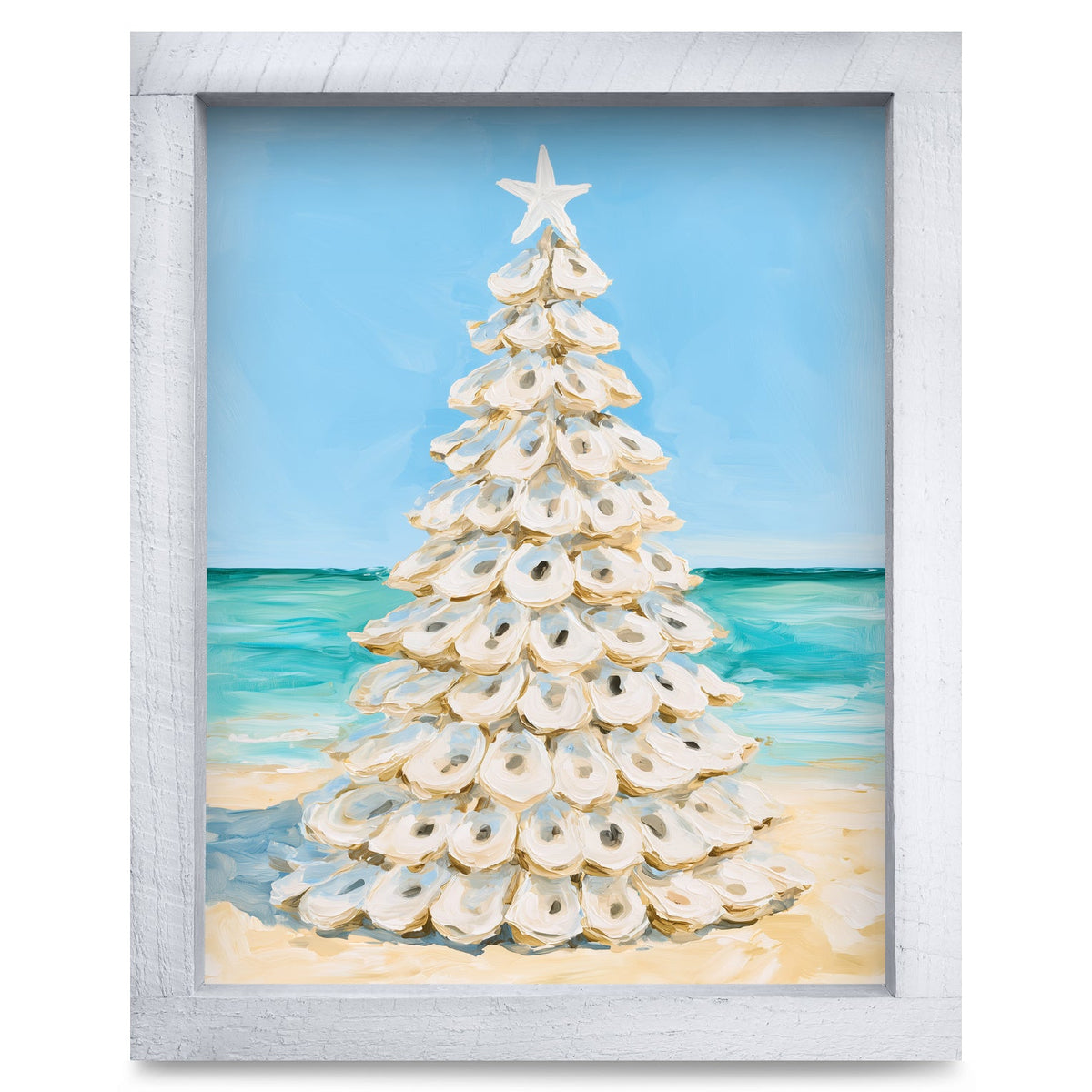 Oyster Shell Christmas Tree | Real Wood Framed Wall Art Print