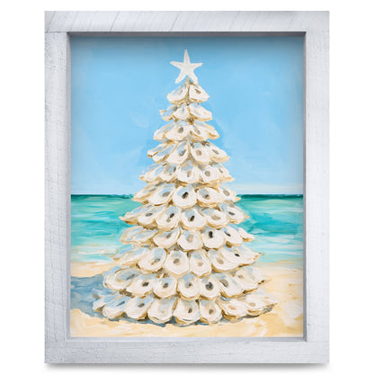 Oyster Shell Christmas Tree | Real Wood Framed Wall Art Print