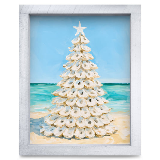 Oyster Shell Christmas Tree | Real Wood Framed Wall Art Print