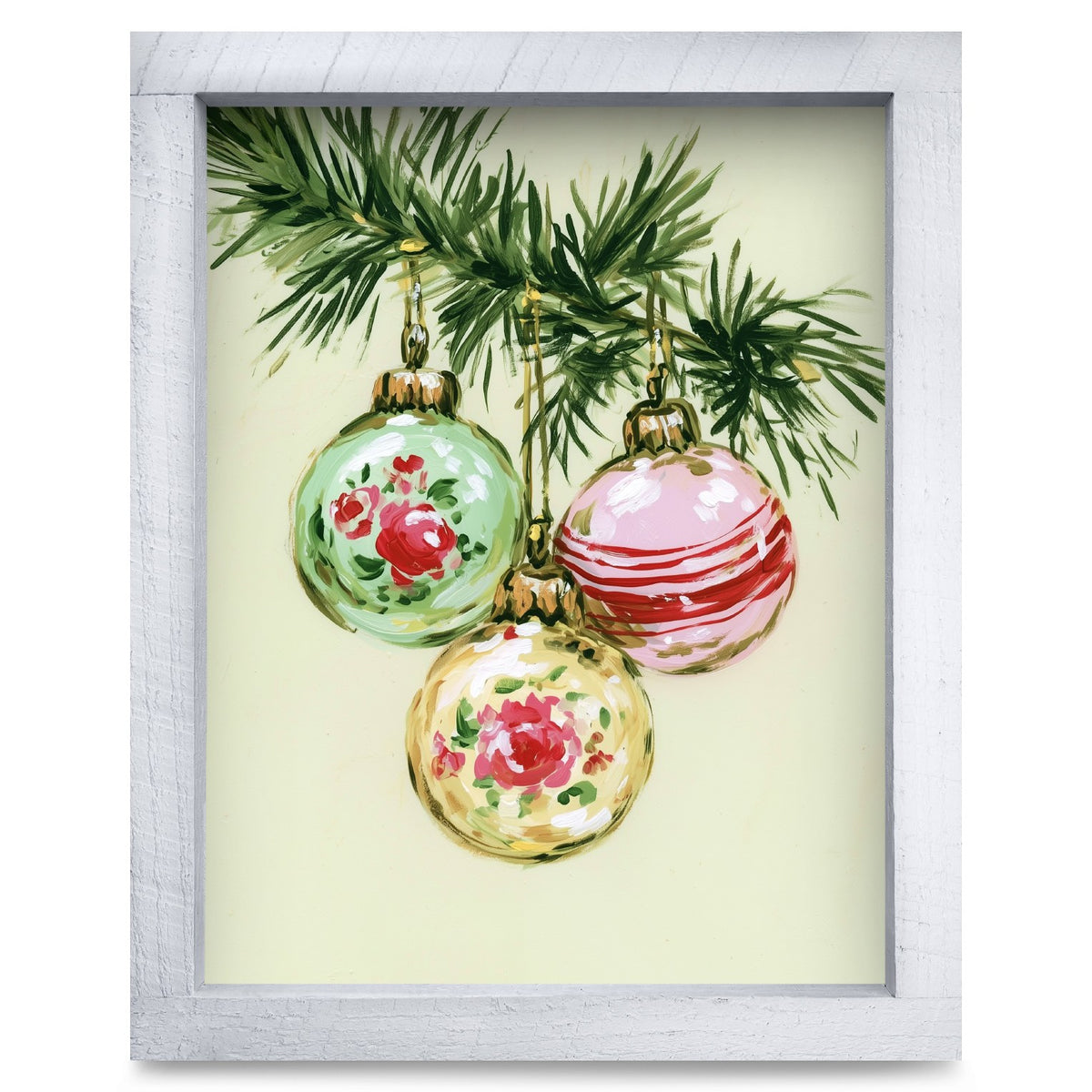 Vintage Rose Glass Ornaments | Real Wood Framed Wall Art Print