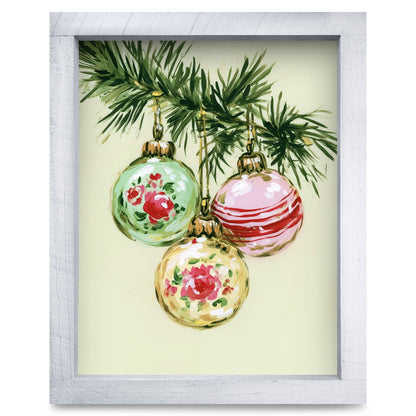 Vintage Rose Glass Ornaments | Real Wood Framed Wall Art Print
