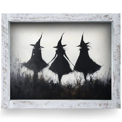 Witches of Halloween | Real Wood Framed Wall Art Print | Horizontal