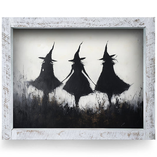Witches of Halloween | Real Wood Framed Wall Art Print | Horizontal