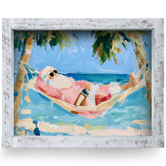 Santa's Island Hammock | Real Wood Framed Wall Art Print