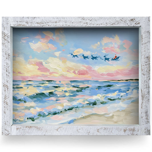 Dolphin Sleigh Ride | Real Wood Framed Wall Art Print