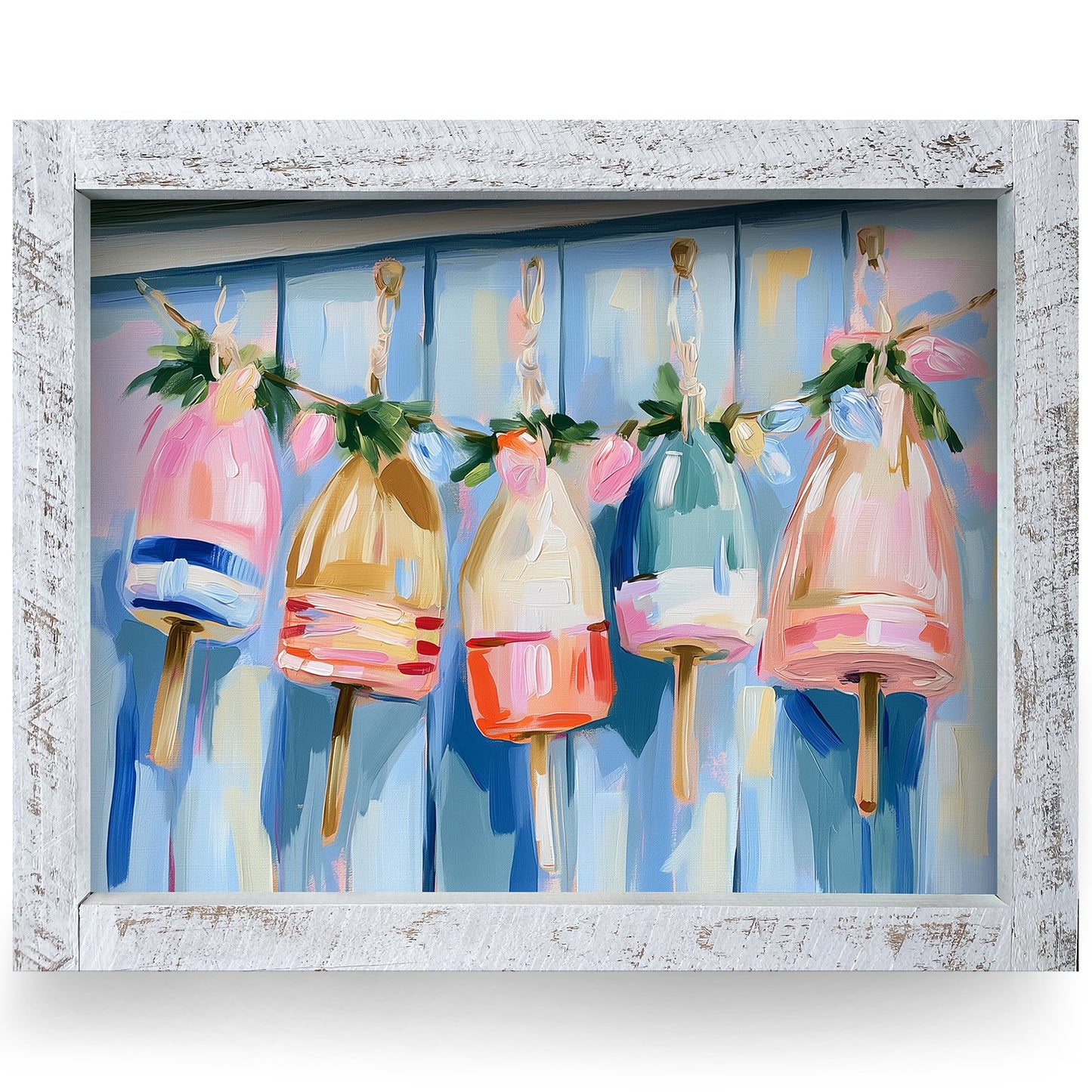 Holiday Harbor Buoys | Real Wood Framed Wall Art Print