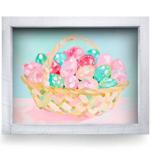 Pastel Easter Egg Basket | Real Wood Framed Wall Art Print
