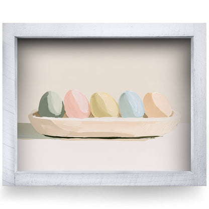 Easter Eggs in Wooden Bowl | Real Wood Framed Wall Art Print
