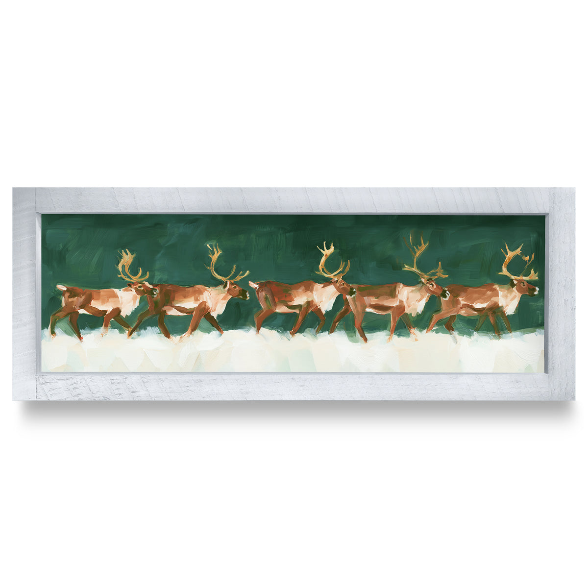 Reindeer Procession | Real Wood Framed Wall Art Print | Skinny