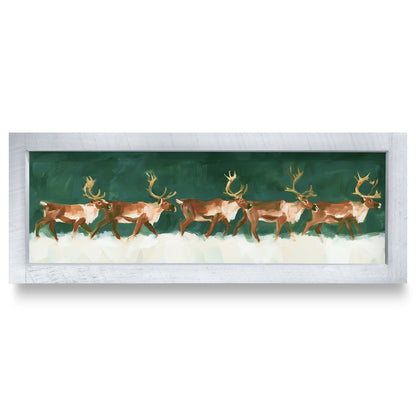 Reindeer Procession | Real Wood Framed Wall Art Print | Skinny