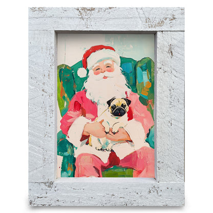 Santa Pug | Real Wood Framed Wall Art Print