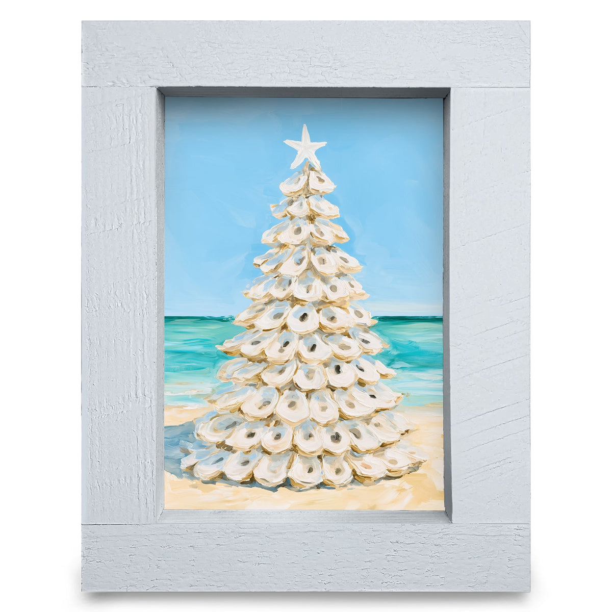 Oyster Shell Christmas Tree | Real Wood Framed Wall Art Print