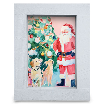 Santa Claus and Paws | Real Wood Framed Wall Art Print