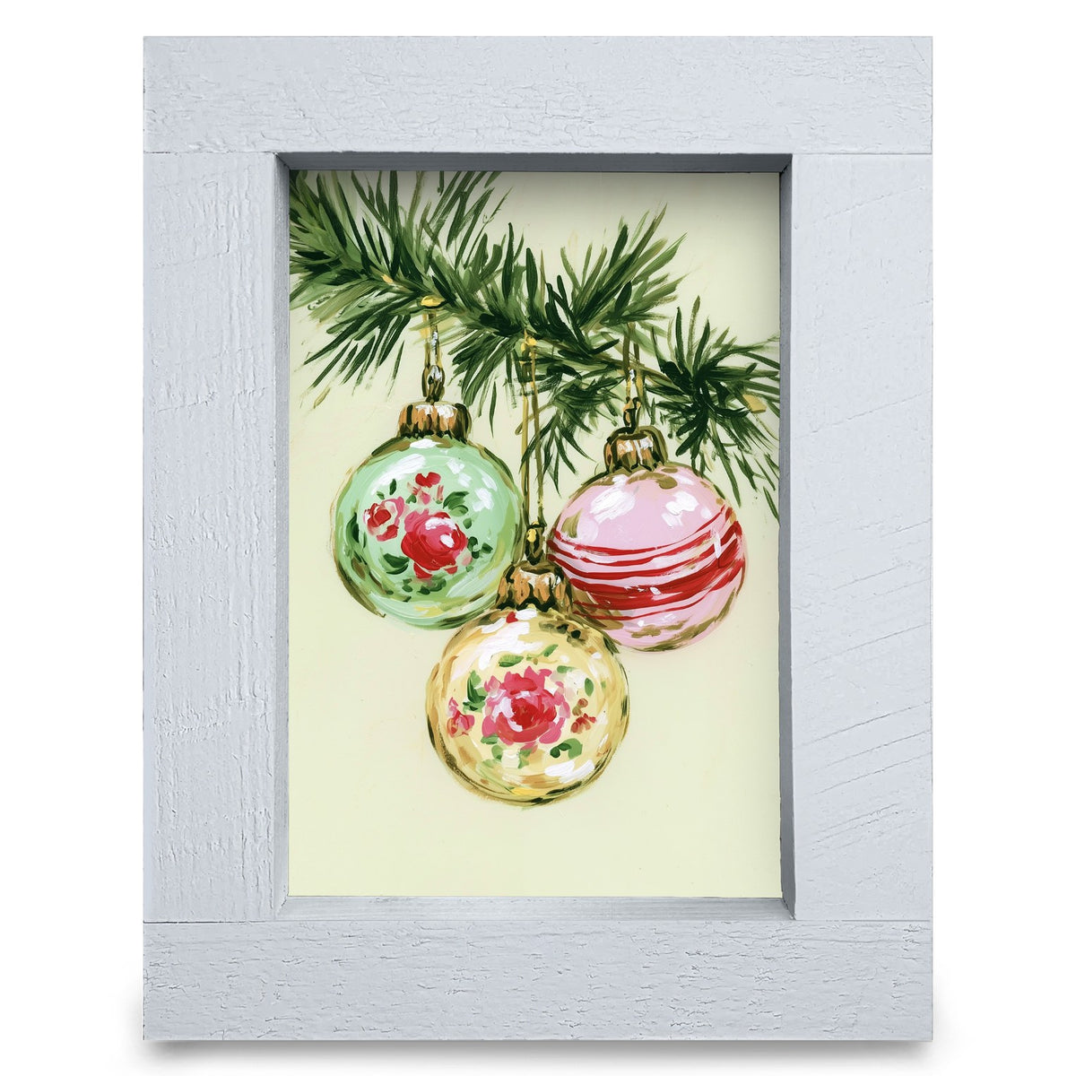 Vintage Rose Glass Ornaments | Real Wood Framed Wall Art Print