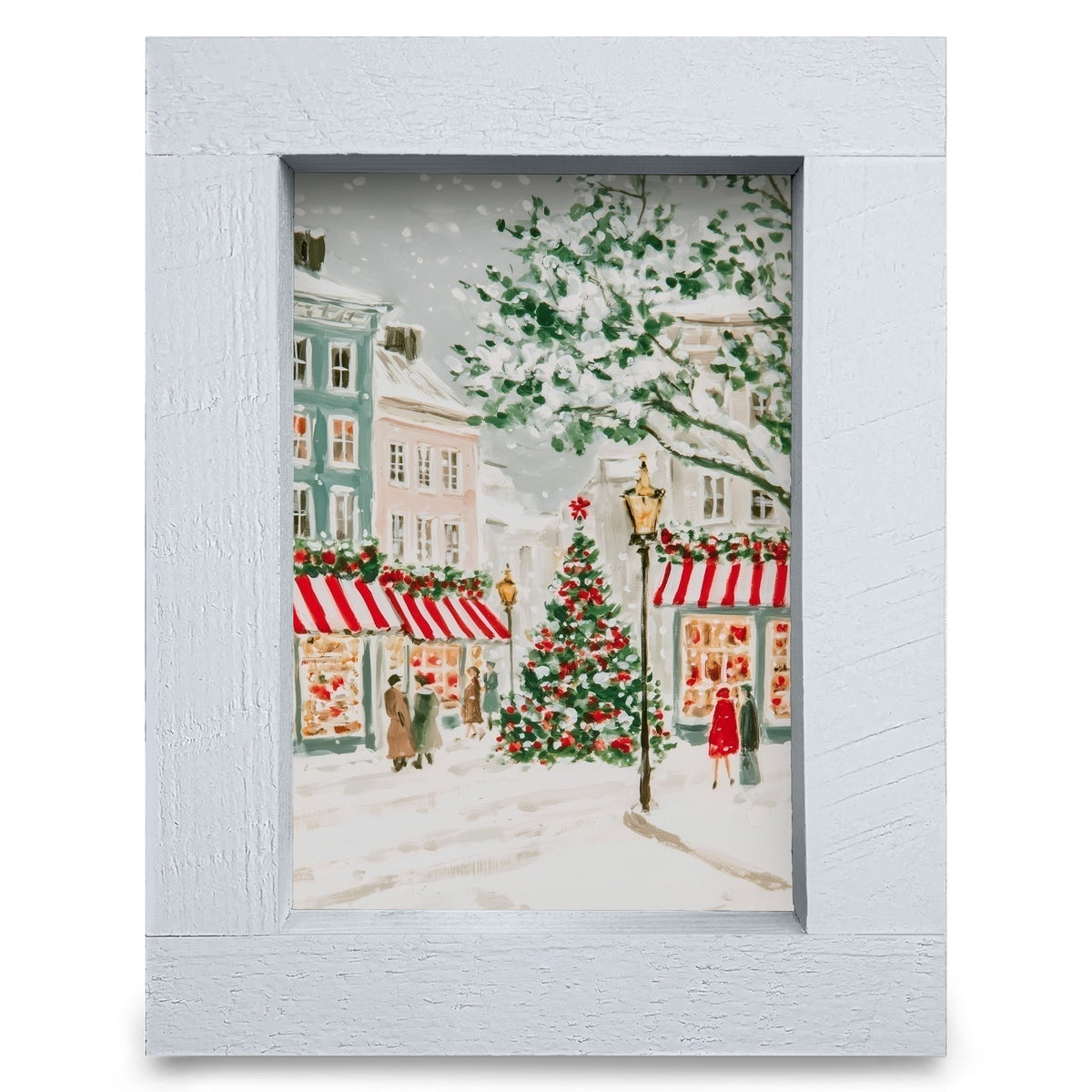 Snowy Christmas Village Street | Real Wood Framed Wall Art Print