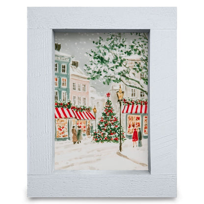 Snowy Christmas Village Street | Real Wood Framed Wall Art Print