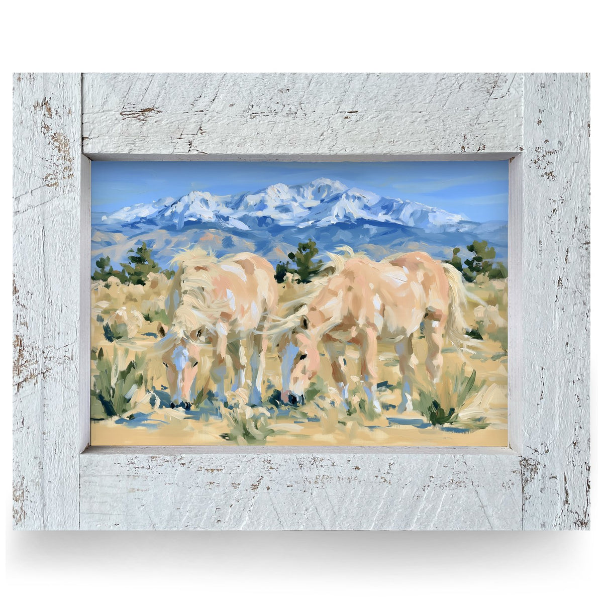 Desert Palominos Grazing | Real Wood Framed Wall Art Print