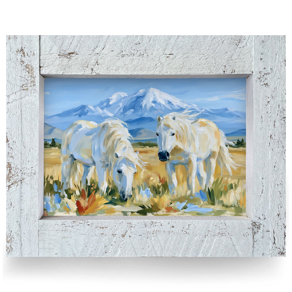 White Horses Mountain Meadow | Real Wood Framed Wall Art Print