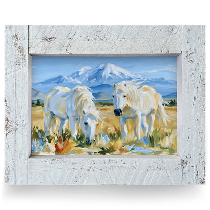 White Horses Mountain Meadow | Real Wood Framed Wall Art Print