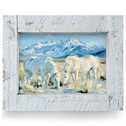 Winter White Horses | Real Wood Framed Wall Art Print