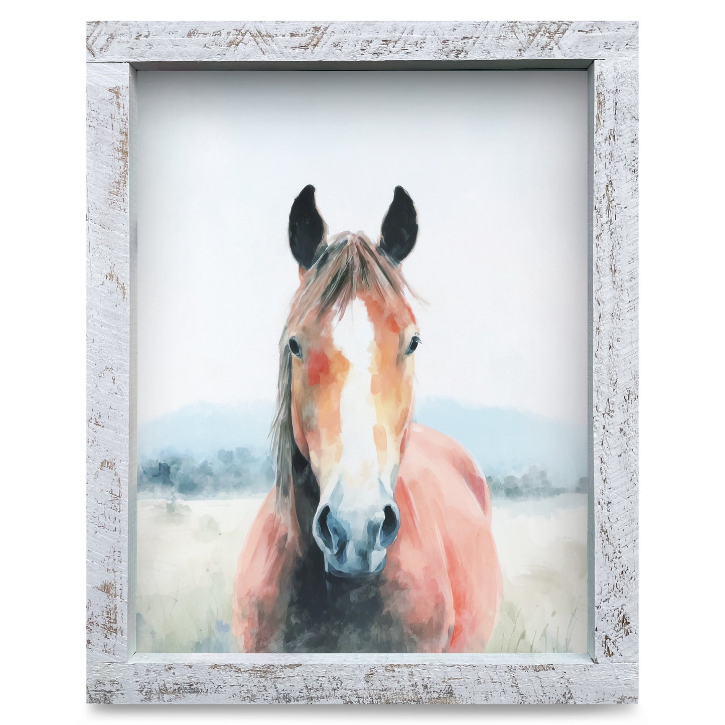 Misty Brown Horse | Real Wood Framed Wall Art Print