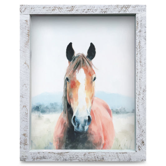 Misty Brown Horse | Real Wood Framed Wall Art Print
