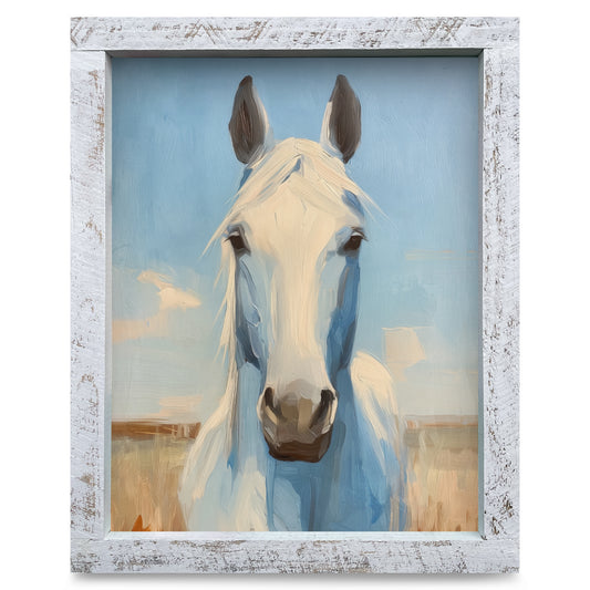 Strong White Horse | Real Wood Framed Wall Art Print