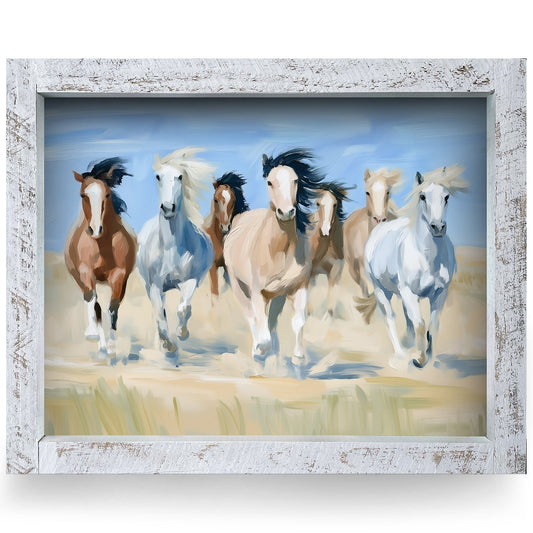 Wild Horses Running | Real Wood Framed Wall Art Print
